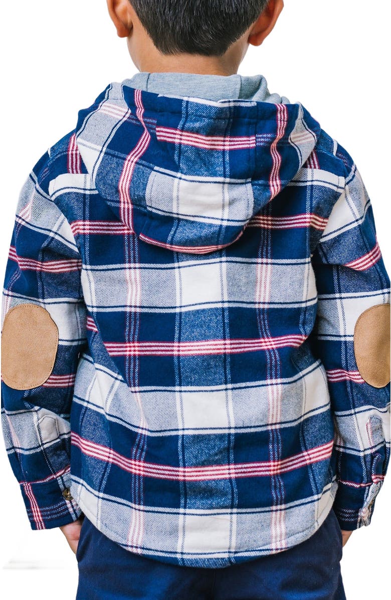 Hope & Henry Boys' Hooded Flannel Shirt Jacket, Kids, Alternate, color, Large Navy And Ivory Plaid
