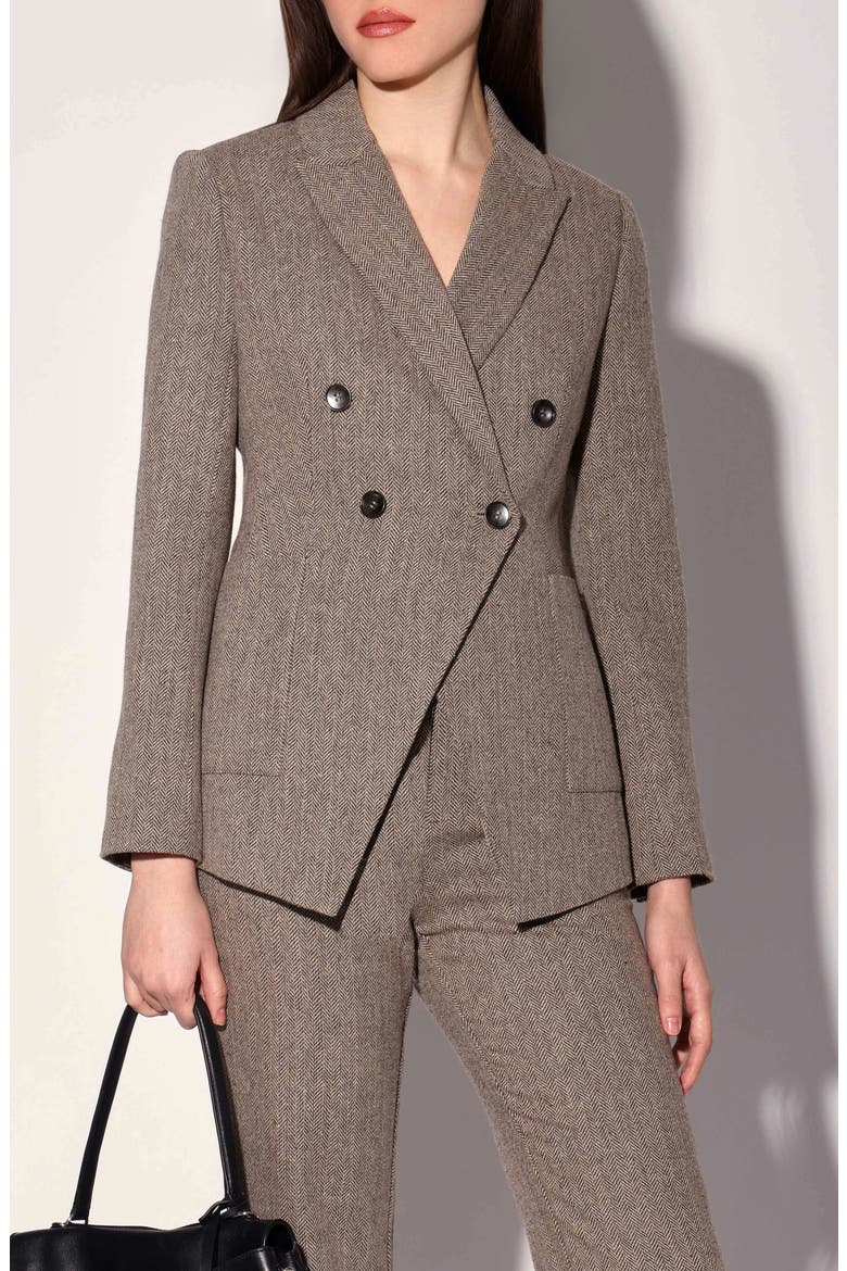 Sasha Double Breasted Blazer, Main, color, BROWN HERRINGBONE