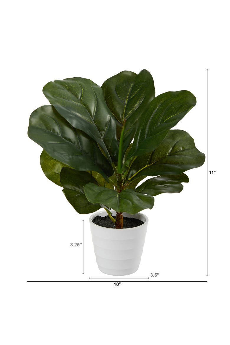 11-in Fiddle Leaf Artificial Plant in White Planter, Alternate, color, Green