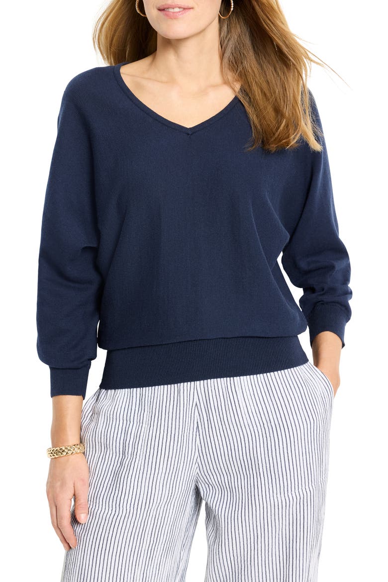 Easy Cotton V-Neck Sweater, Main, color, DARK INDIGO