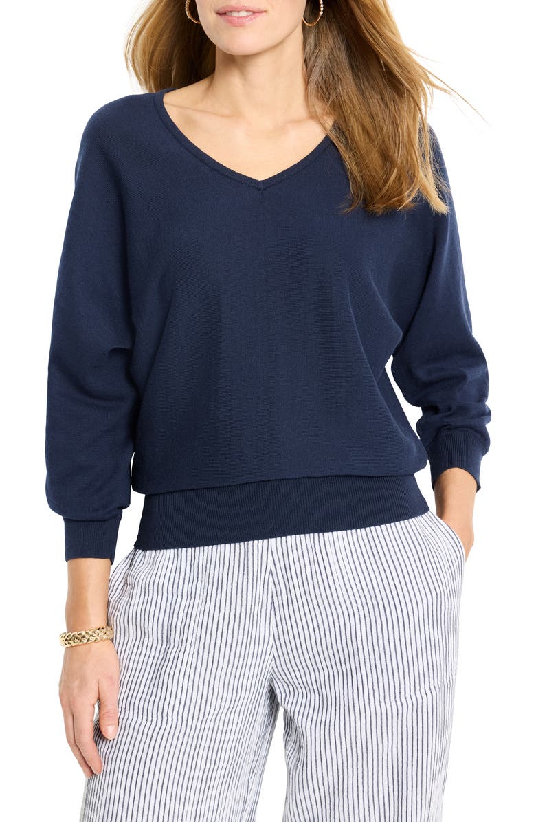 NIC+ZOE Easy Cotton V-Neck Sweater, Main, color, Dark Indigo