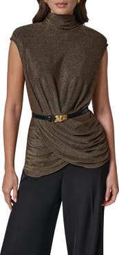 Donna Karan New York Metallic Mock Neck Top with Belt