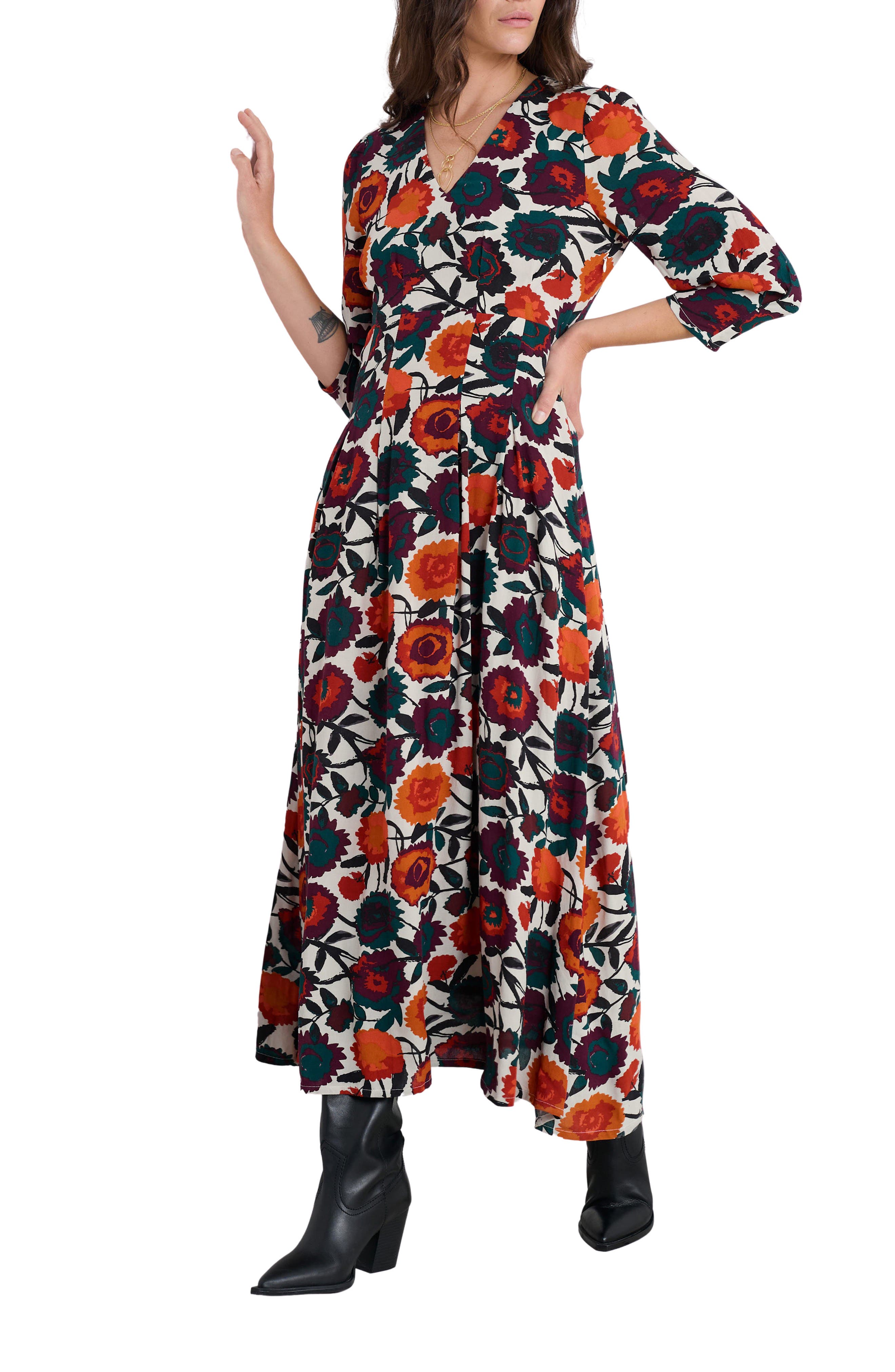 Seasalt Cornwall Etta Floral Pleated Midi Dress In Multi