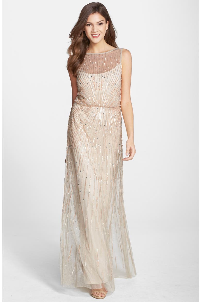 Beaded Blouson Gown, Main, color, BLUSH