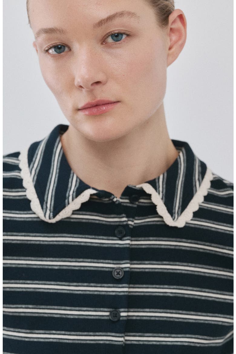 Stripe Scallop Collar Polo, Alternate, color, NAVY