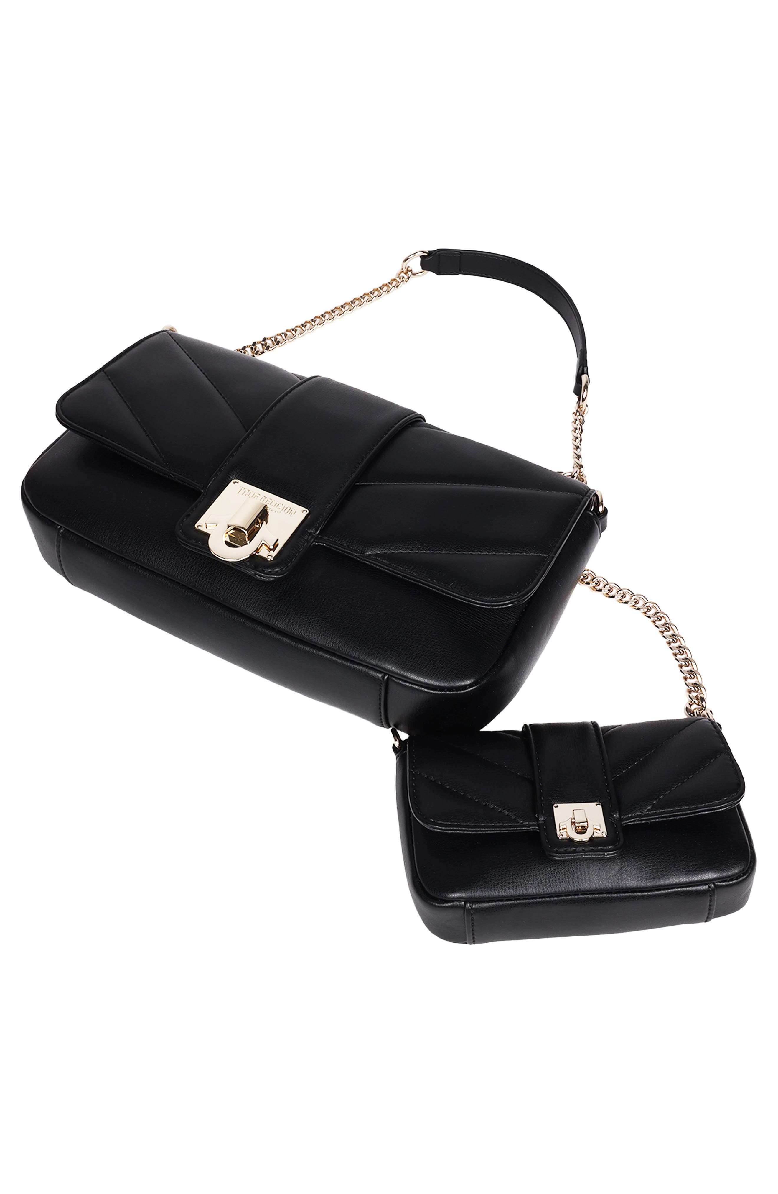 True Religion Quilted Flap Shoulder Bag & Mini Bag Set, Alternate, color, Black
