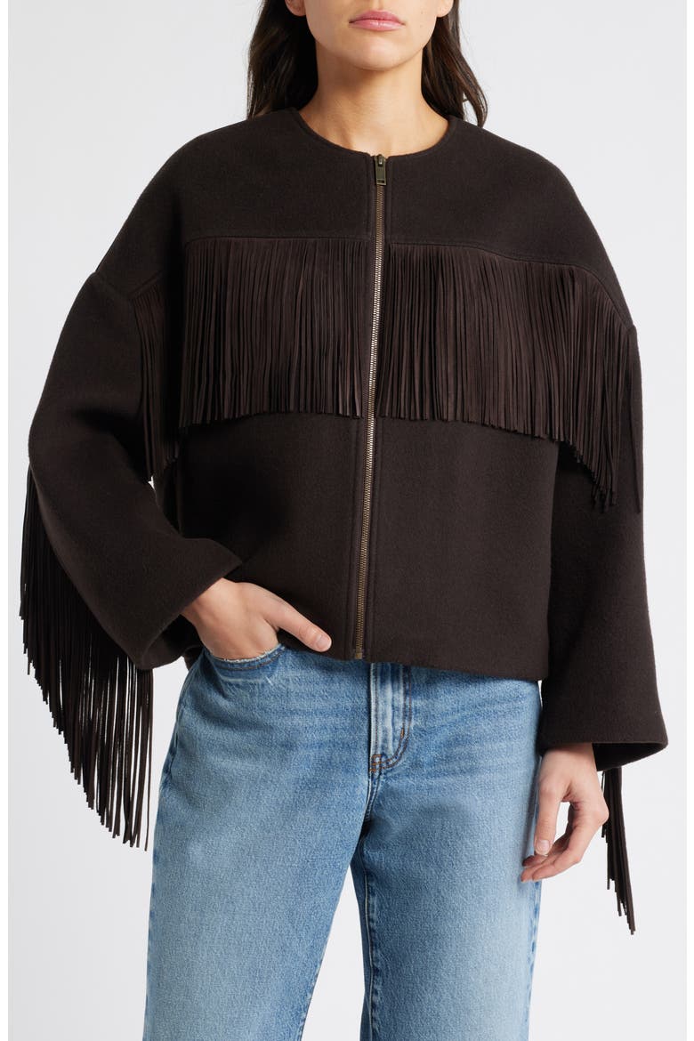 Suede Fringe Wool Blend Jacket, Alternate, color, CHOCOLATE BROWN
