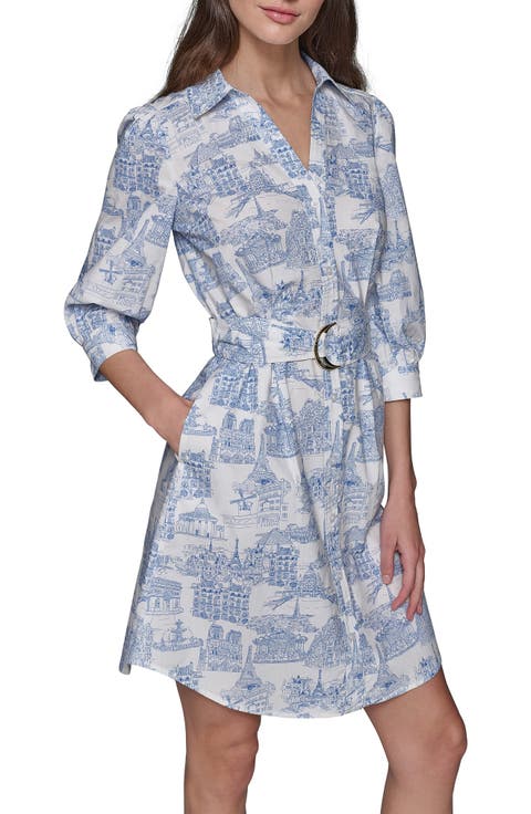 Landmark Print Cotton Shirtdress