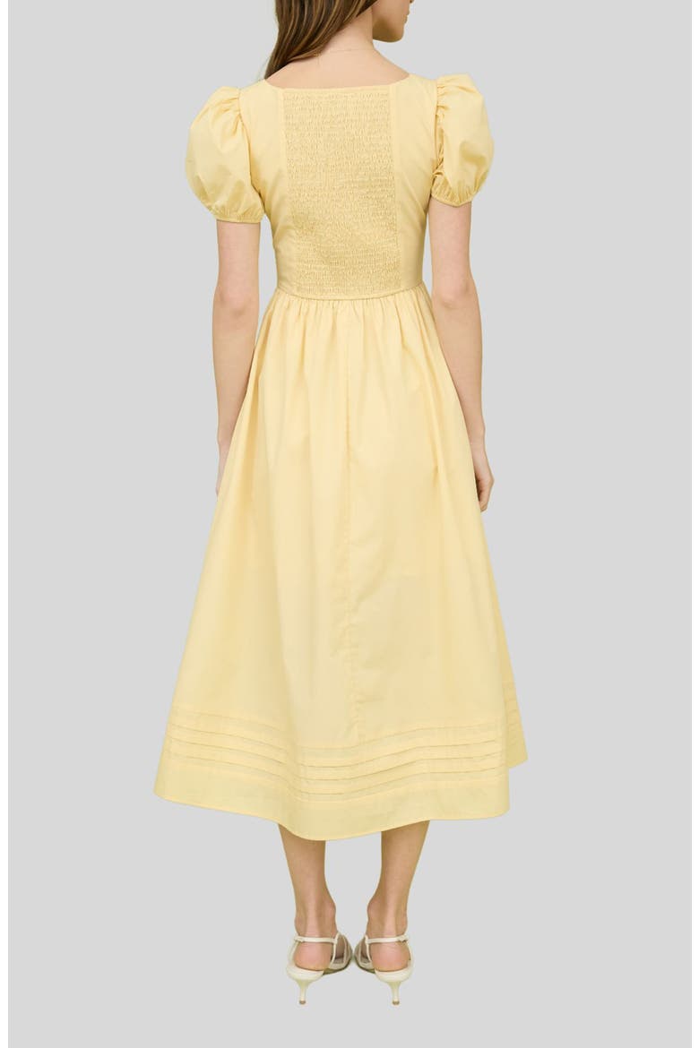 Puff Sleeve Midi Dress, Alternate, color, LIGHT YELLOW