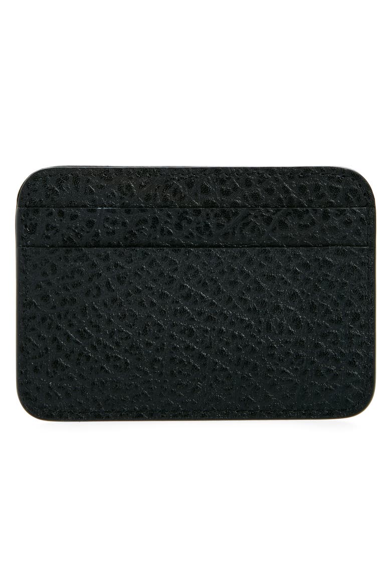 Grained Leather Card Holder, Alternate, color, BLACK