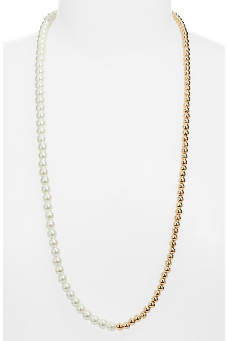 Faux Pearl & Bead Toggle Necklace, Alternate, color, WHITE- GOLD