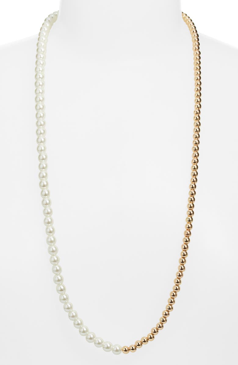 Nordstrom Faux Pearl & Bead Toggle Necklace, Alternate, color, White- Gold