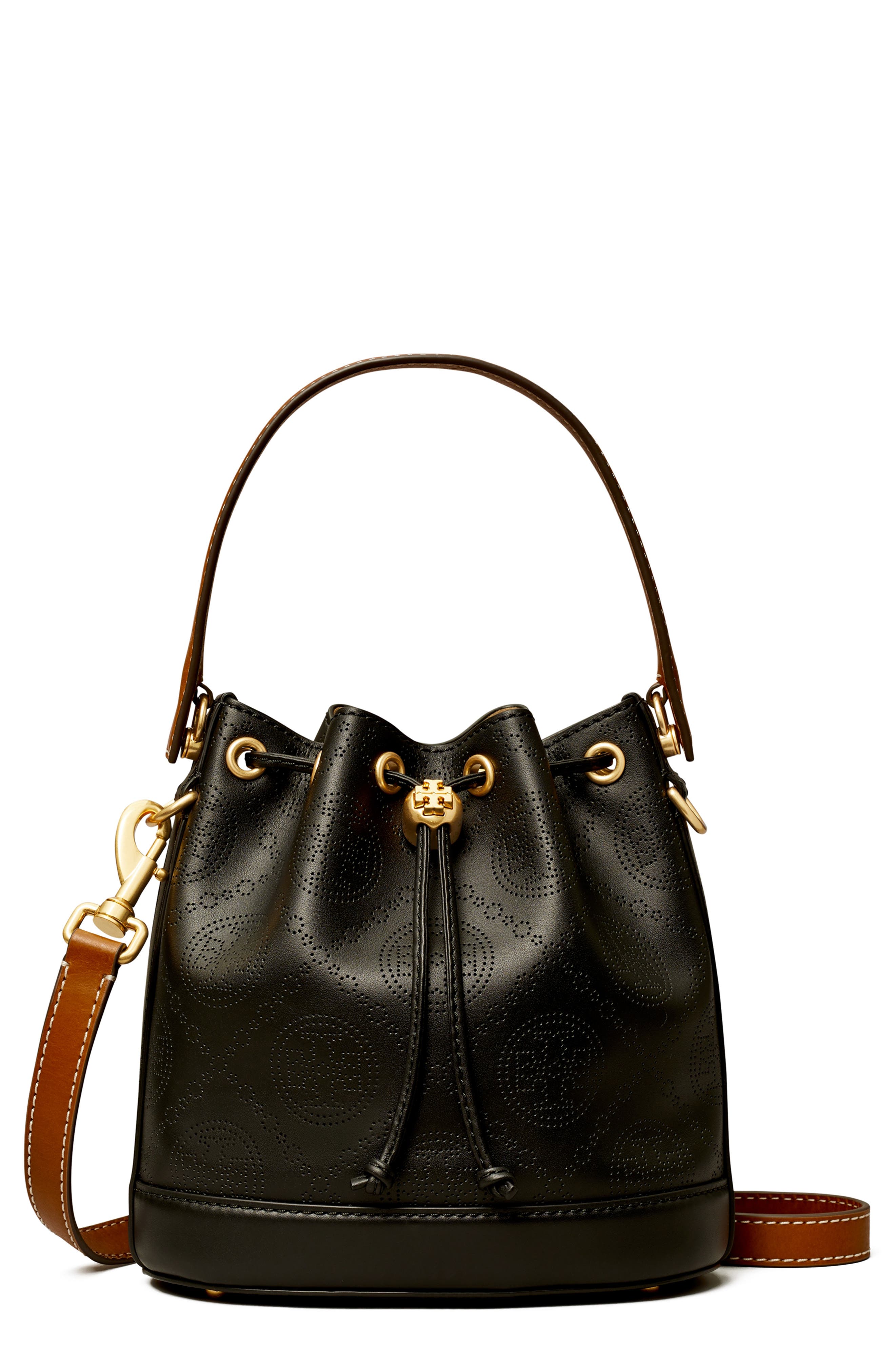 Tory Burch T Monogram Perforated Leather Bucket Bag, Main, color, 