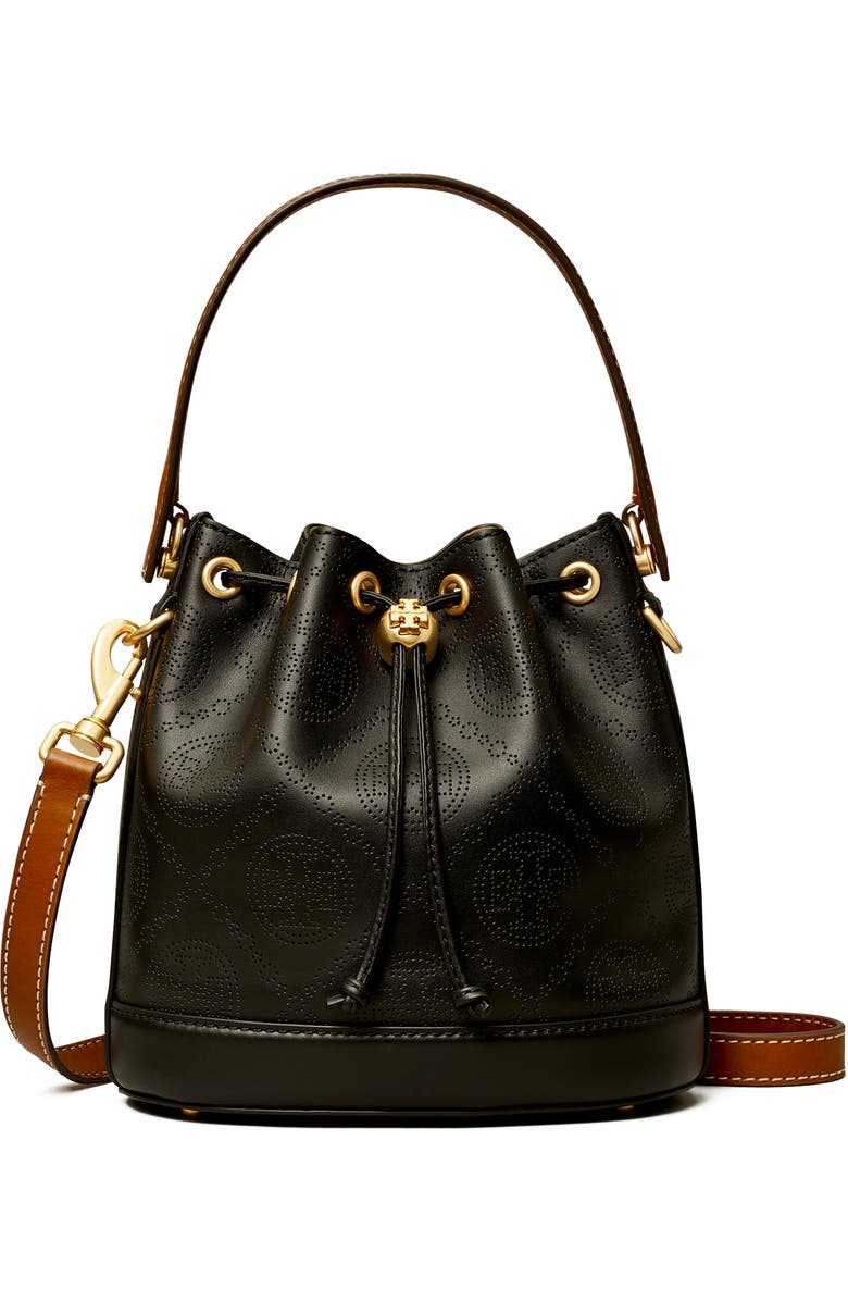 Tory Burch T Monogram Perforated Leather Bucket Bag, Main, color,