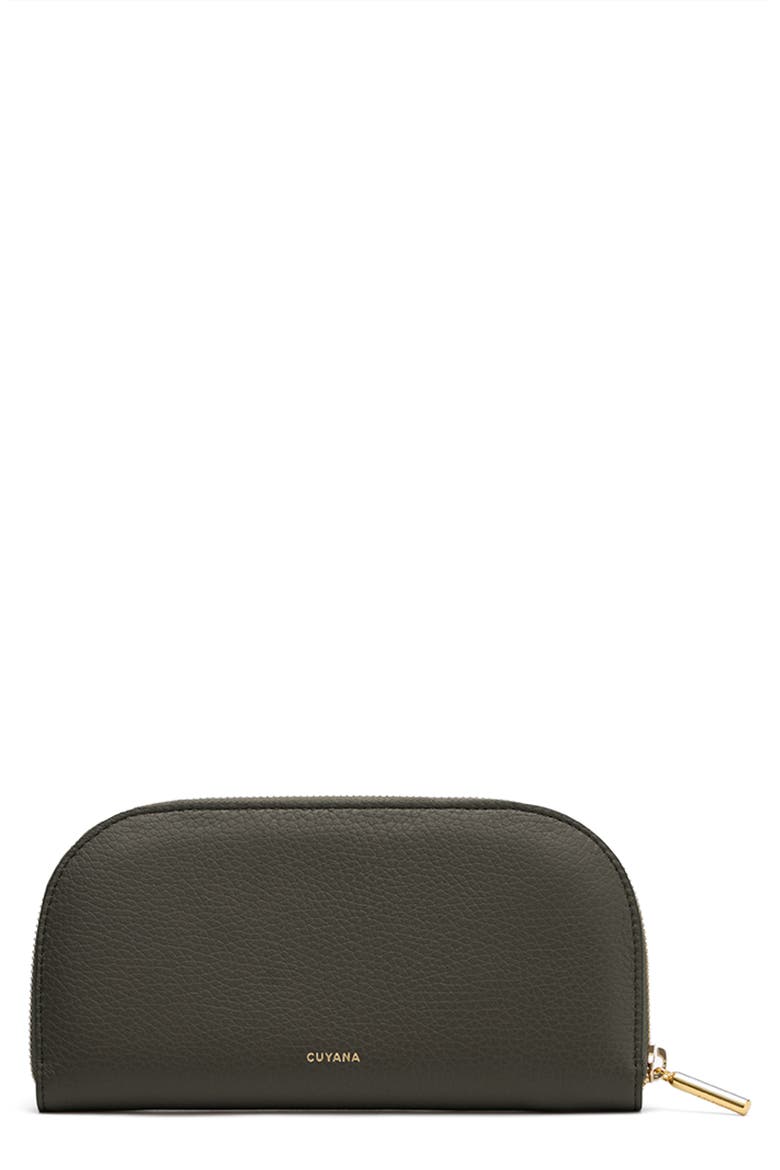Curved Leather Wallet, Main, color, DARK OLIVE