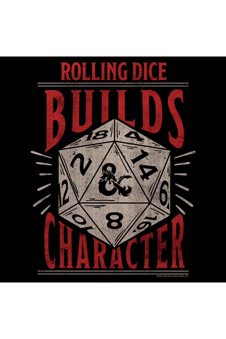 Men's Dungeons & Dragons Rolling Dice Builds Character T-Shirt, Alternate, color, Black
