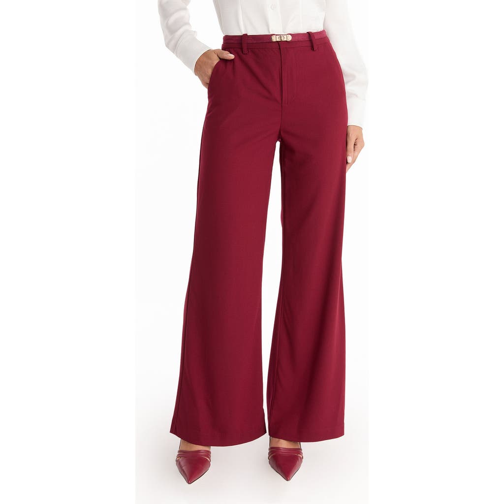 The Noli Shop Martina Belted Trouser In Burgundy