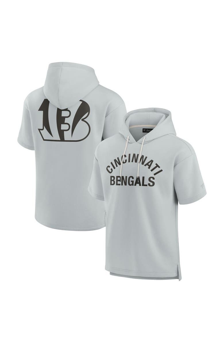 Fanatics Signature Unisex Fanatics Signature Gray Cincinnati Bengals Elements Super Soft Fleece Short Sleeve Pullover Hoodie, Main, color, Gray