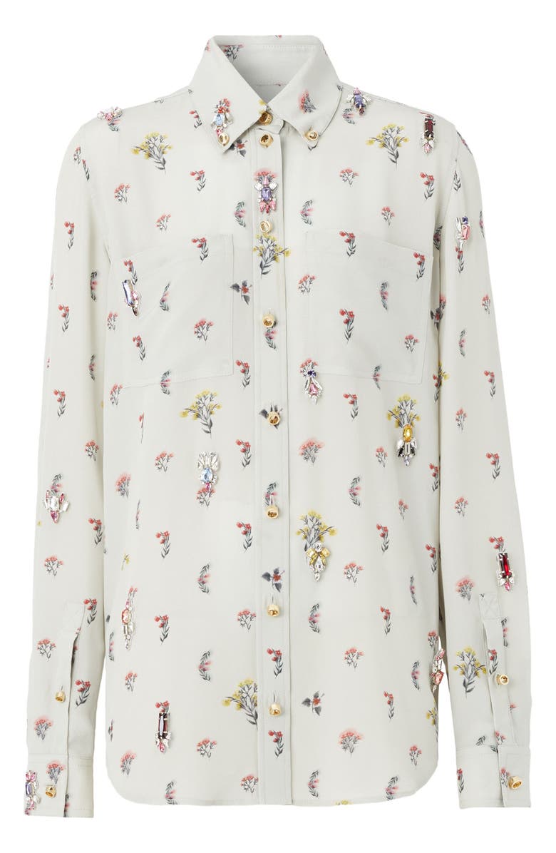Burberry Paola Embellished Floral Embroidered Silk Button-Down Blouse, Alternate, color, 