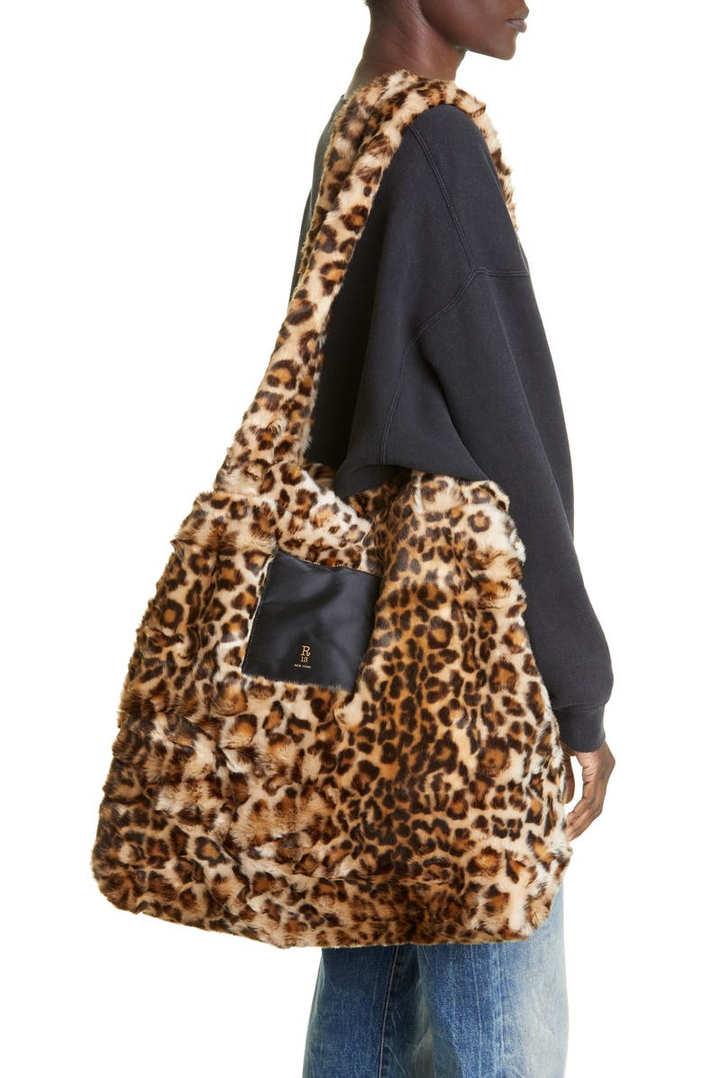 R13 Leopard Print Oversize Faux Fur Tote Bag, Alternate, color,