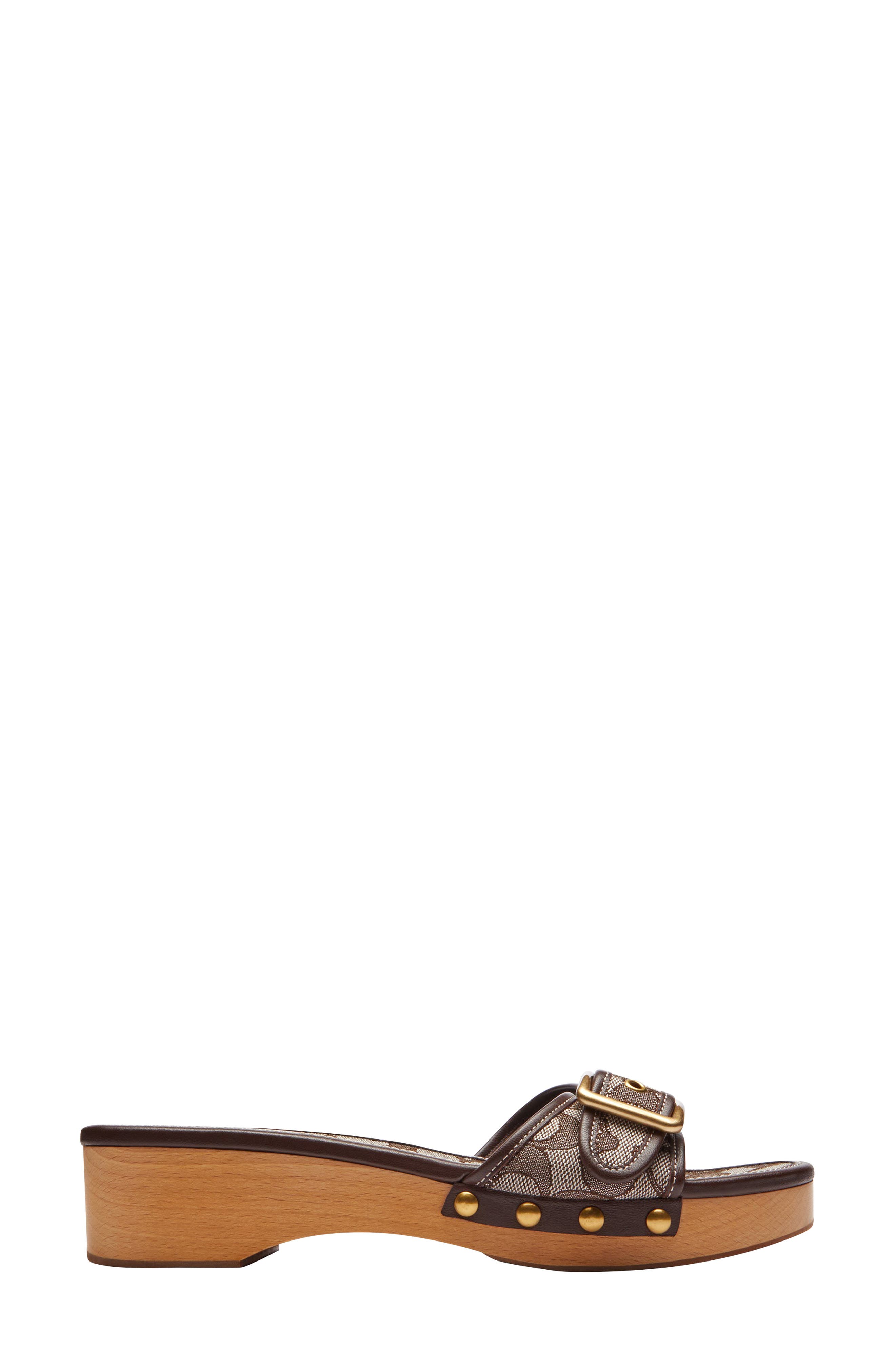 COACH Margot Signature Jacquard Slide Sandal, Alternate, color, Oak/ Maple