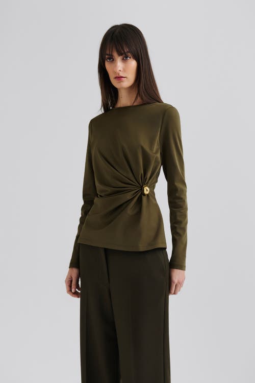 Malina Mailey Jersey Brooch Long Sleeve Top In Green
