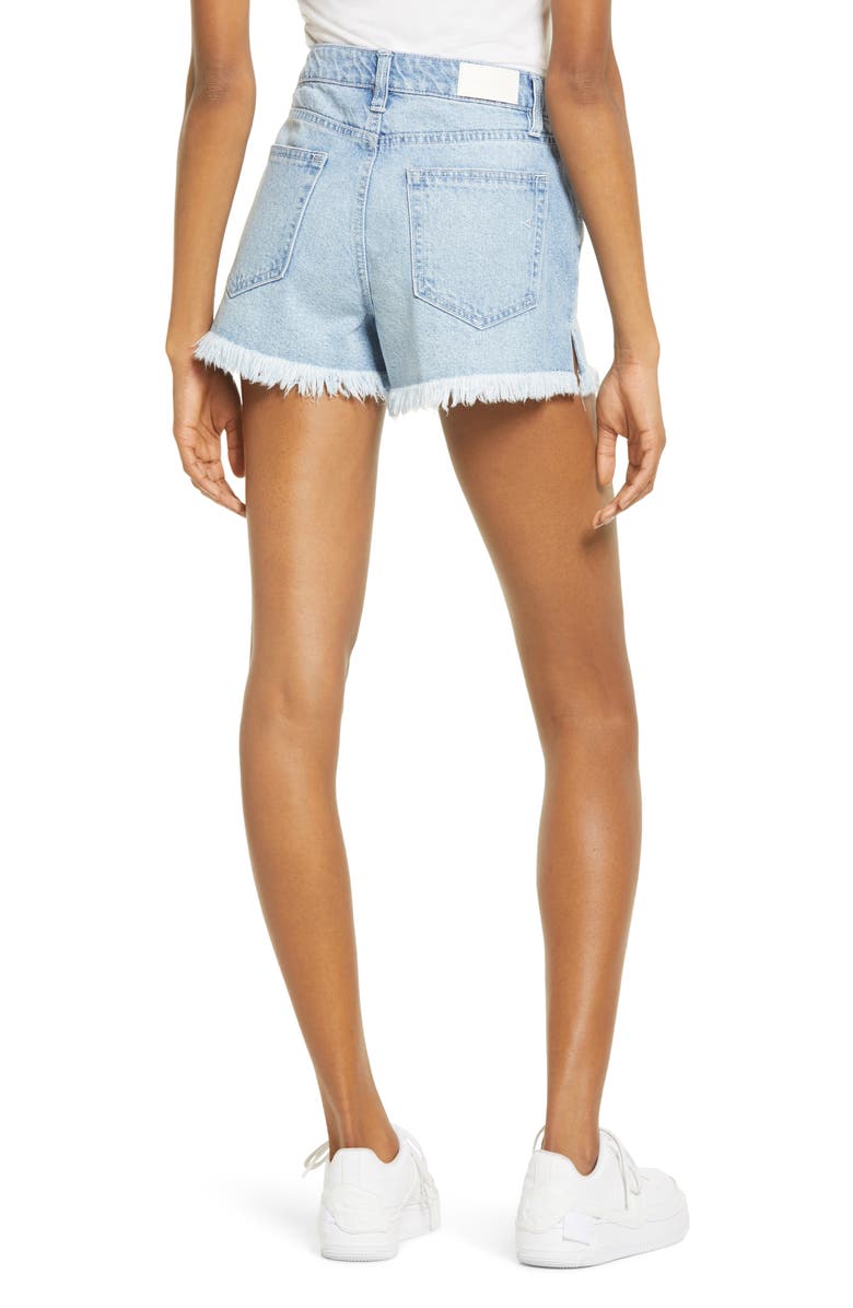 HIDDEN JEANS Button Fly High Waist Frayed Hem Denim Shorts, Alternate, color, 