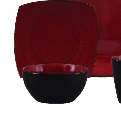 Gibson 16 Piece Square Stoneware Dinnerware Set In Red