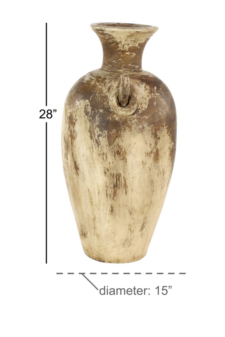 Distressed Beige & Brown Large Ceramic Amphora Floor Vase, Alternate, color, BEIGE