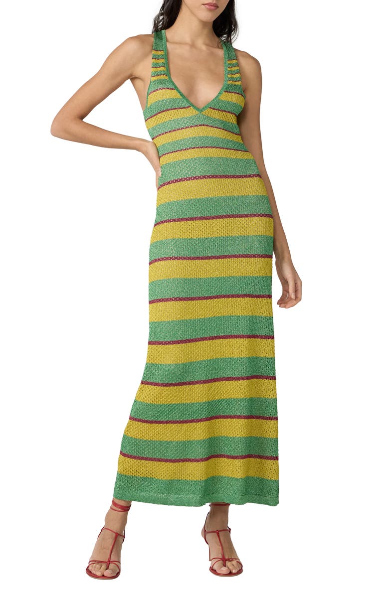 Diane von Furstenberg Esme Stripe Plunge Neck Knit Dress, Main, color, Green/ Lemon Curry