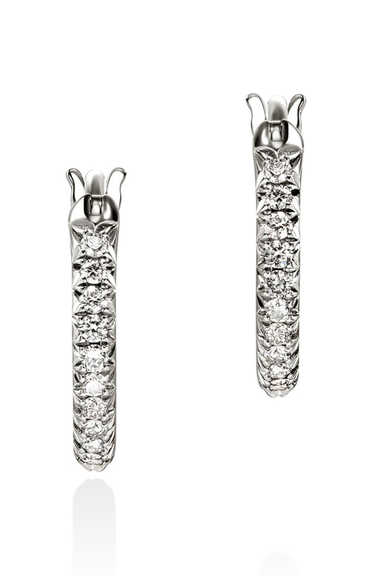 JH Essentials Pavé Hoop Earrings, Sterling Silver, Diamonds, 13mm, Alternate, color, SILVER/ DIAMONDS