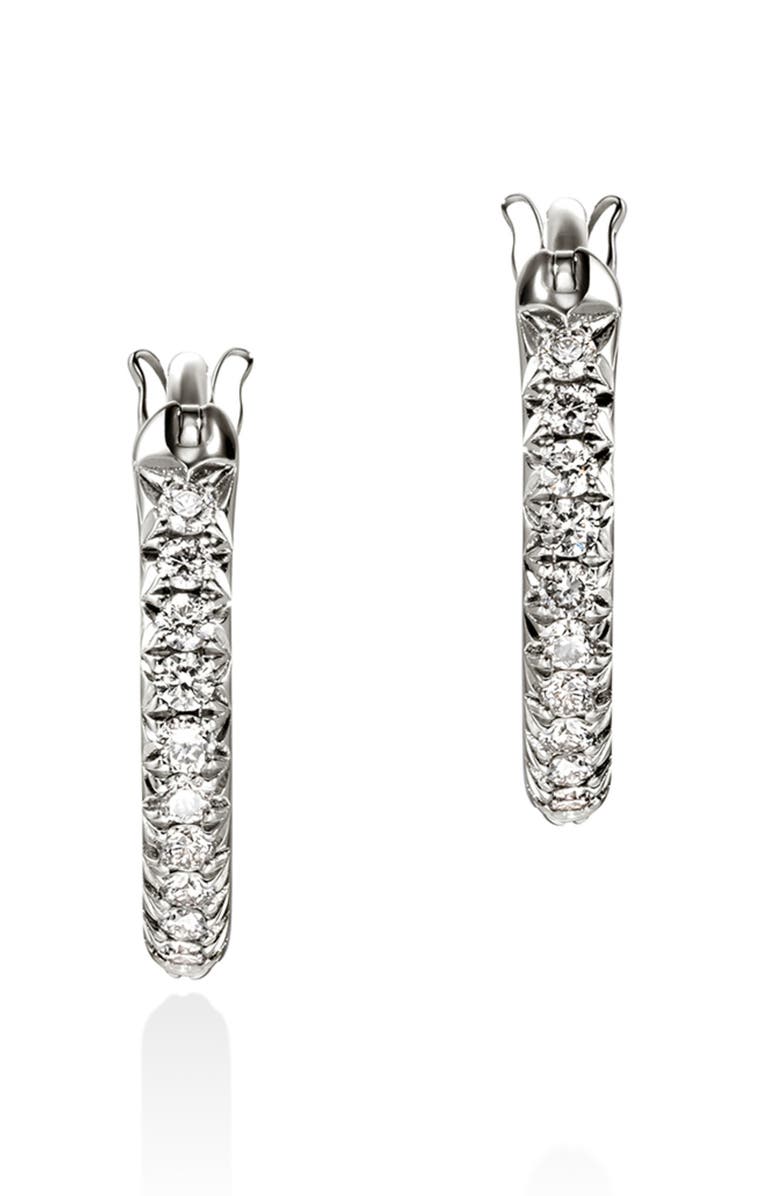 John Hardy JH Essentials Pavé Hoop Earrings, Sterling Silver, Diamonds, 13mm, Alternate, color, Silver/ Diamonds