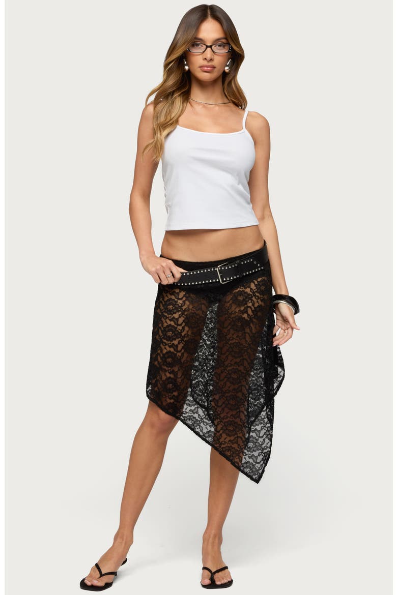 Handkerchief Hem Low Rise Sheer Lace Skirt, Alternate, color, BLACK
