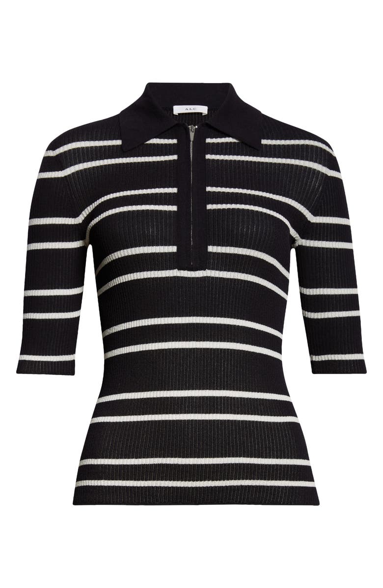 A.L.C. Cooper Stripe Knit Polo, Alternate, color, Black/ White Wide Stripe