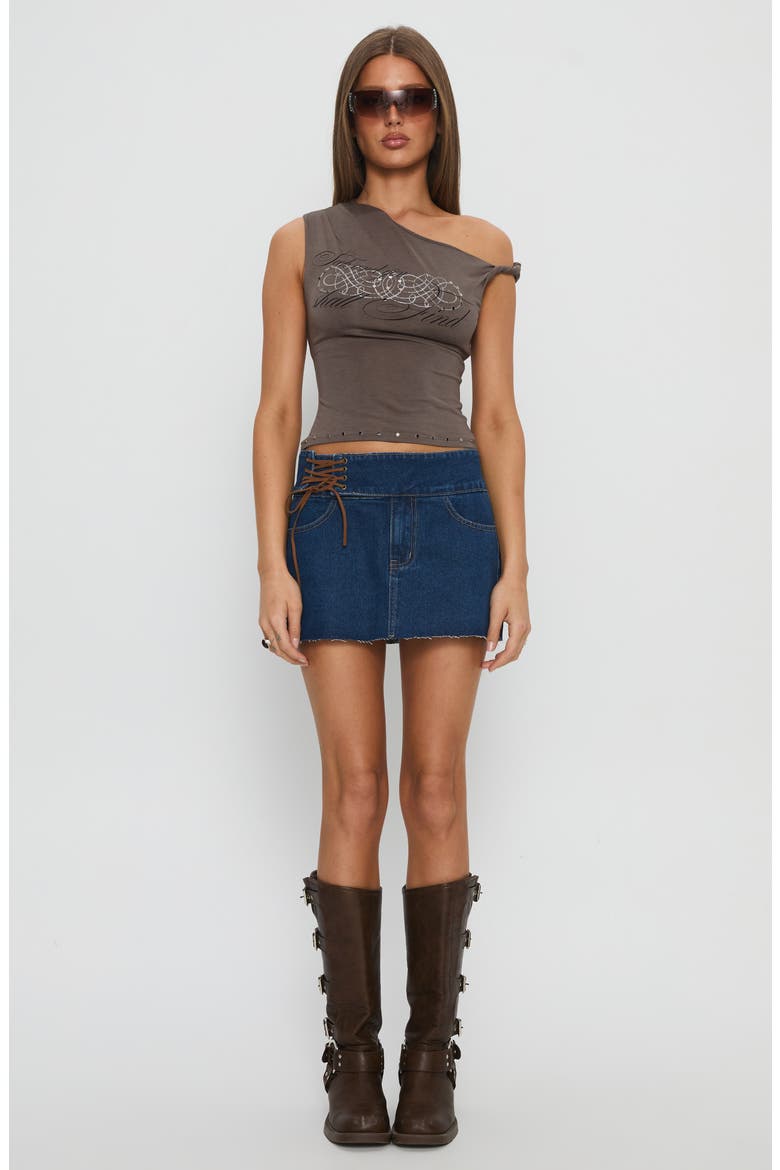 Indie Tie Up Denim Miniskirt, Alternate, color, BLUE