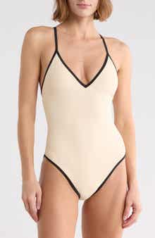Contrast V-Neck One-Piece Swimsuit