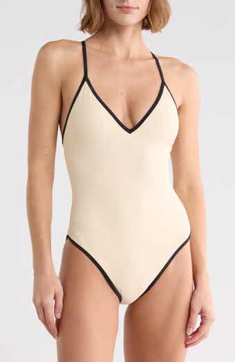 Contrast V-Neck One-Piece Swimsuit