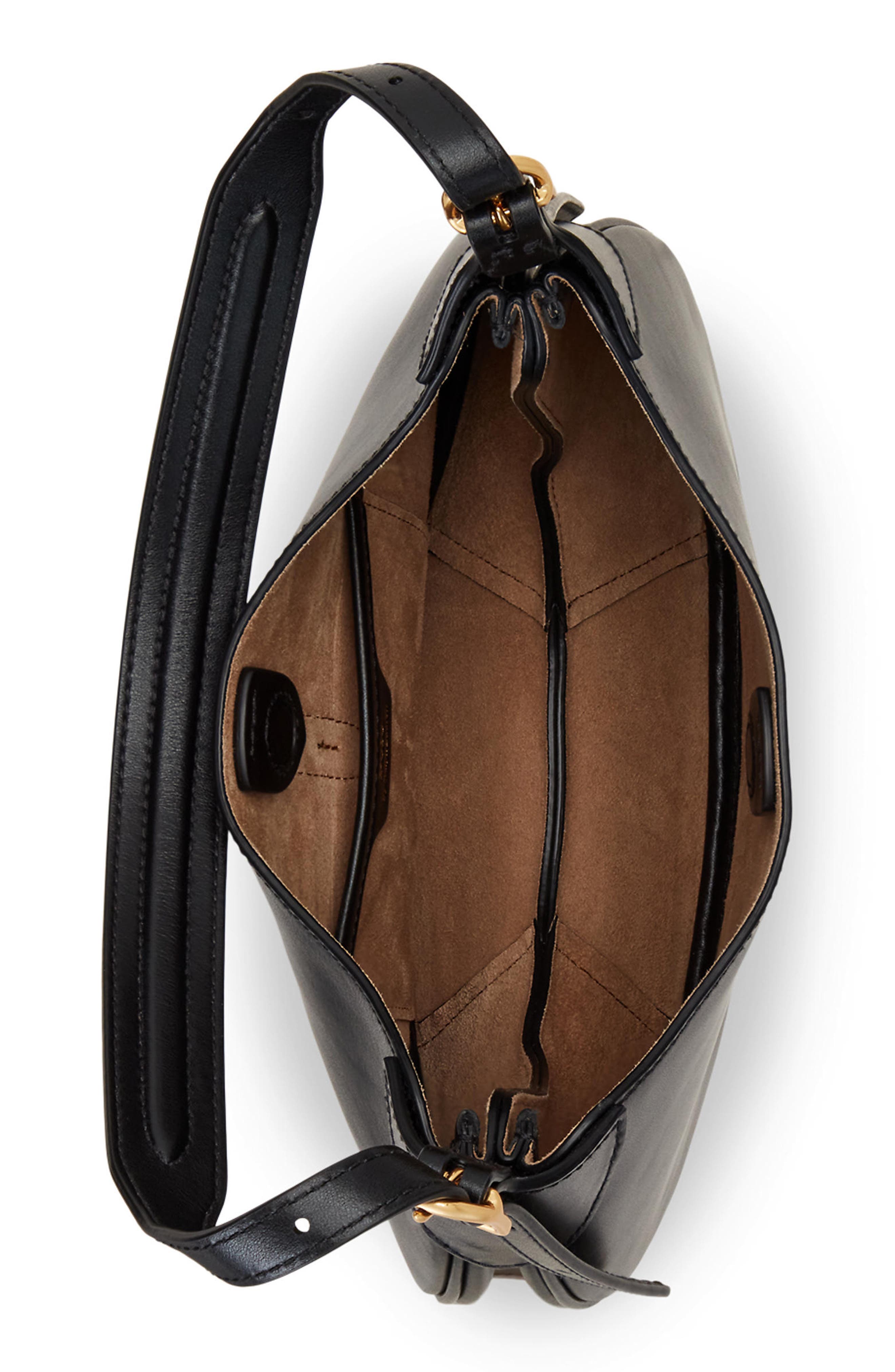 Polo Ralph Lauren Small Polo ID Leather Shoulder Bag, Alternate, color, Black