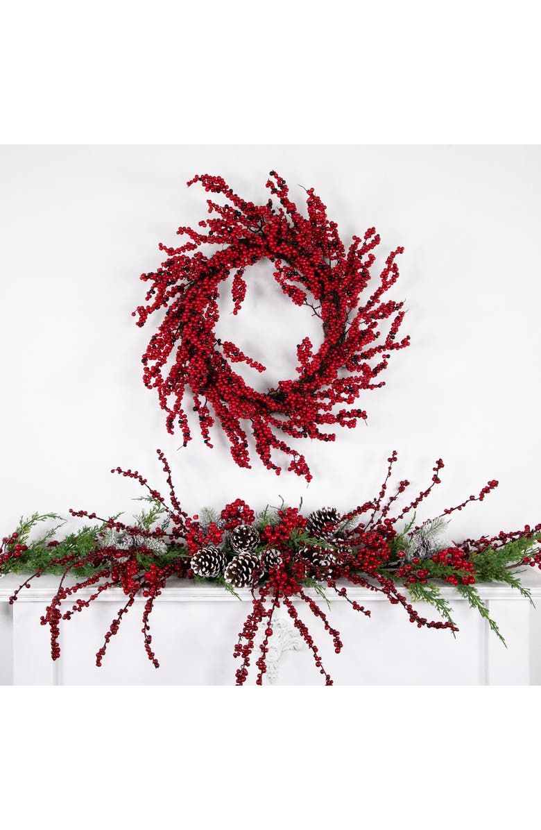 Northlight Red and Burgundy Berry Artificial Christmas Wreath, 22-Inch Unlit, Alternate, color,