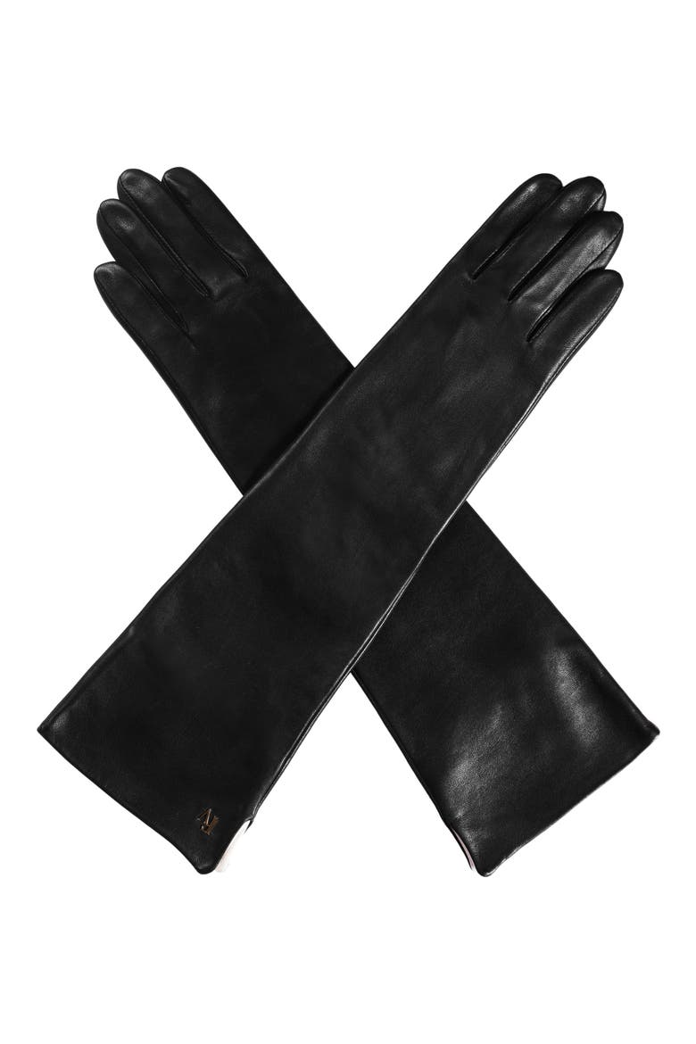 Metallic Leather Opera Gloves, Alternate, color, BLACK
