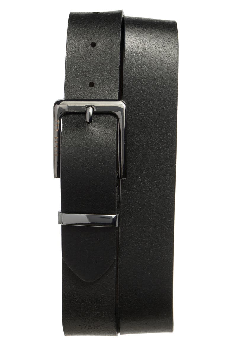 Reversible Embossed Leather Belt, Alternate, color, BLACK