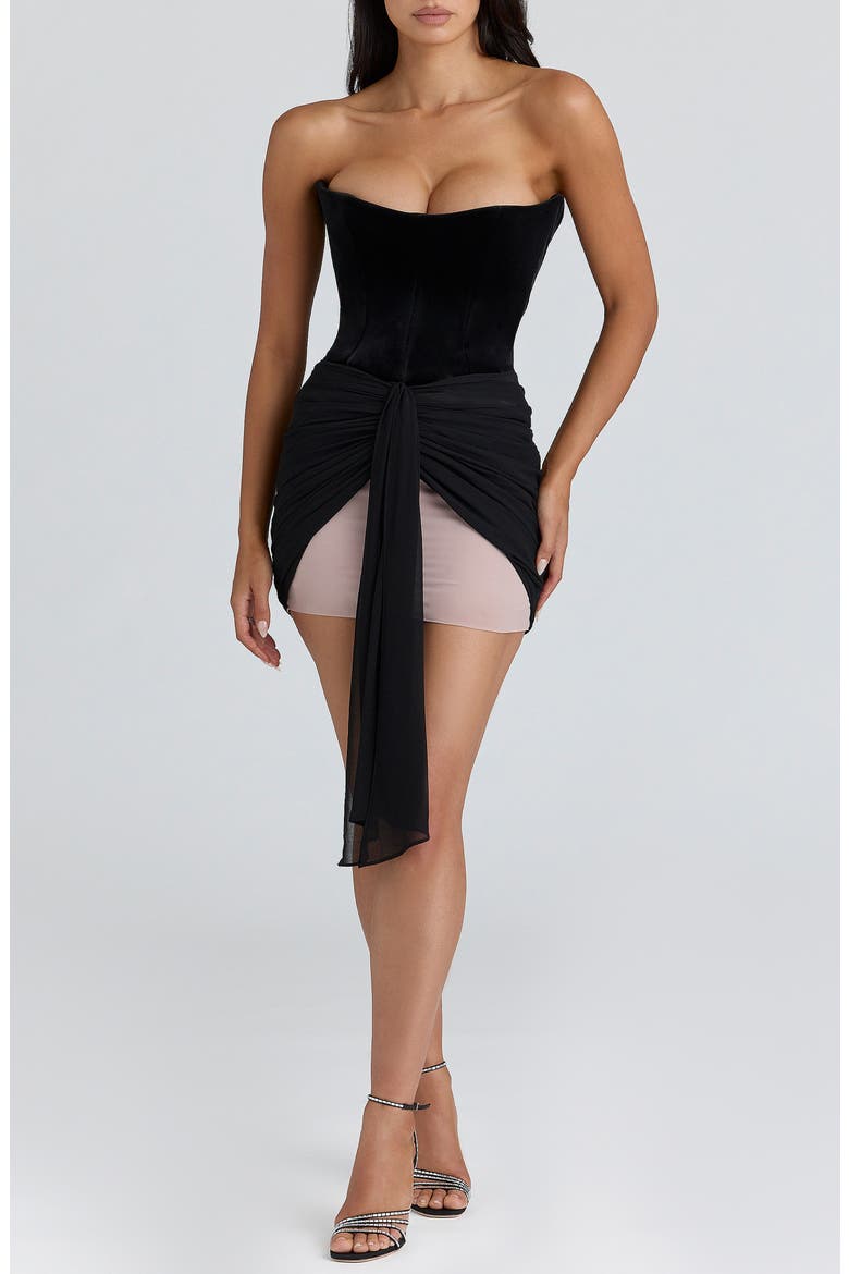 Clara Velvet & Chiffon Cocktail Minidress, Main, color, BLACK VELVET