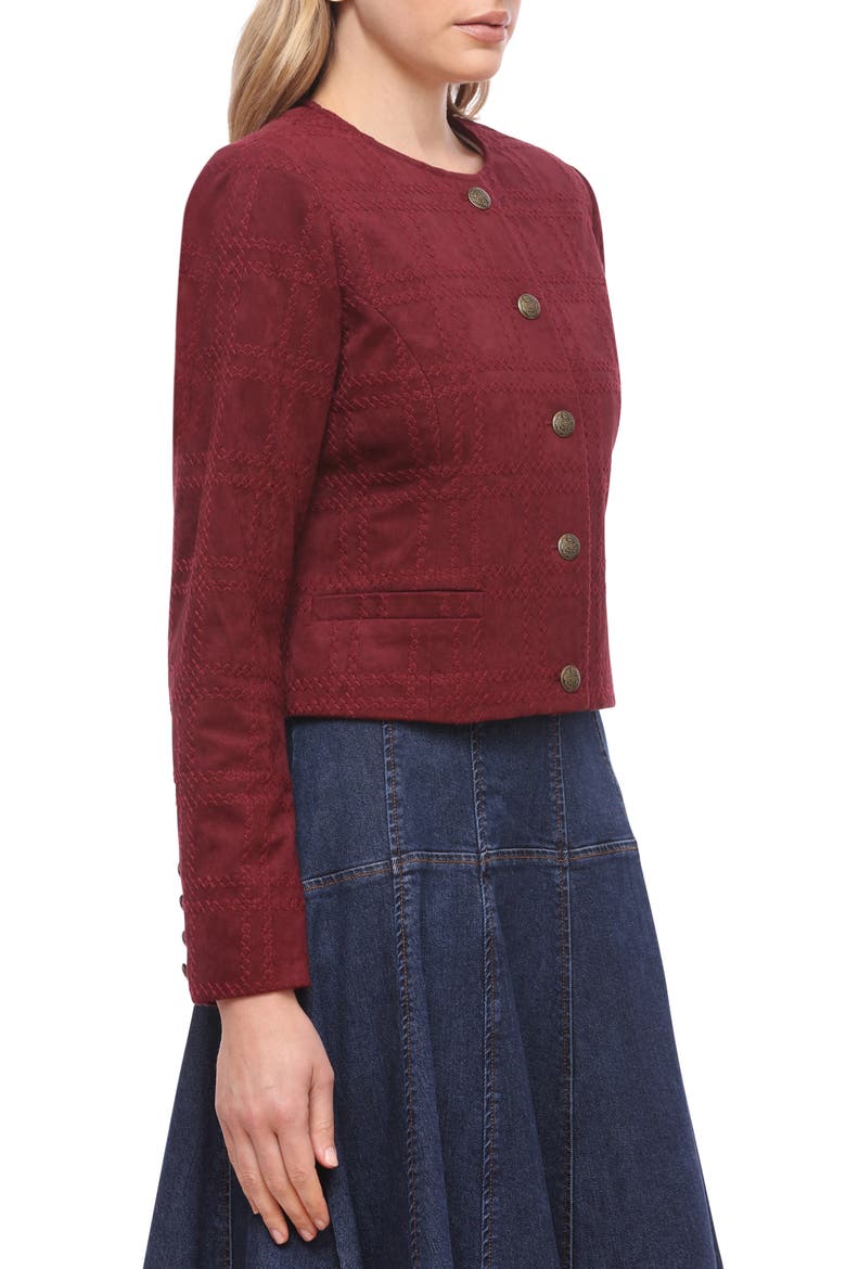 Faux Suede Crop Jacket, Alternate, color, BERRY