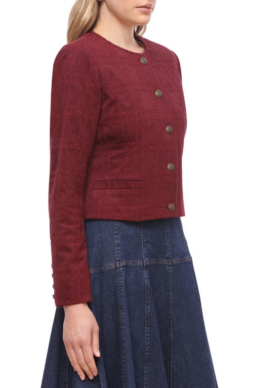 Bagatelle Faux Suede Crop Jacket In Burgundy