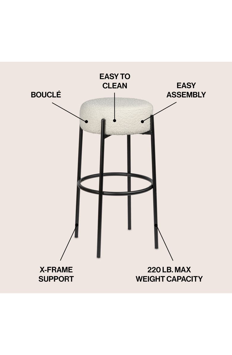 JONATHAN Y Paola Modern Minimalist Round Backless Metal Cushioned Stool, Alternate, color, White