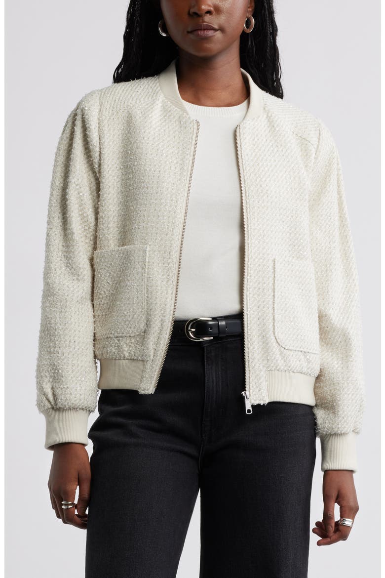 Tweed Bomber Jacket, Main, color, IVORY PRISTINE