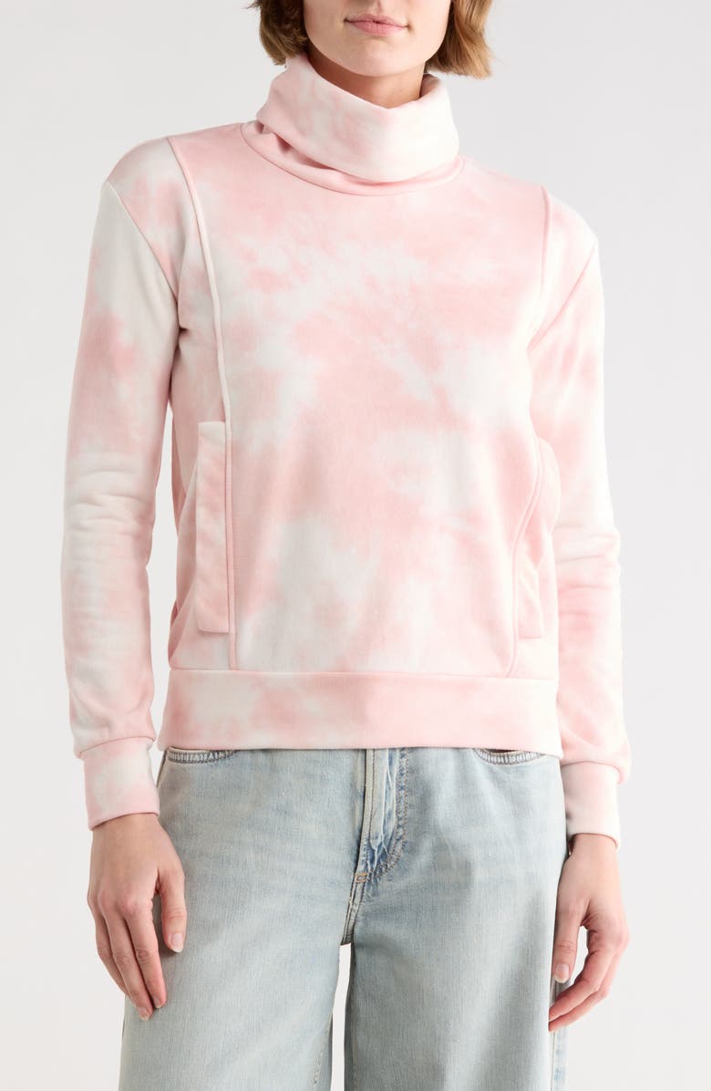 GO COUTURE Tie Dye Turtleneck Sweater, Main, color, Pink/ Grey Splash
