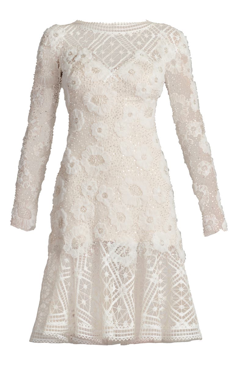 Tadashi Shoji Rhinestone Embroidered Long Sleeve Cocktail Dress, Alternate, color, Ivory/ Petal