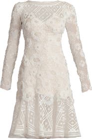 Tadashi Shoji Rhinestone Embroidered Long Sleeve Cocktail Dress