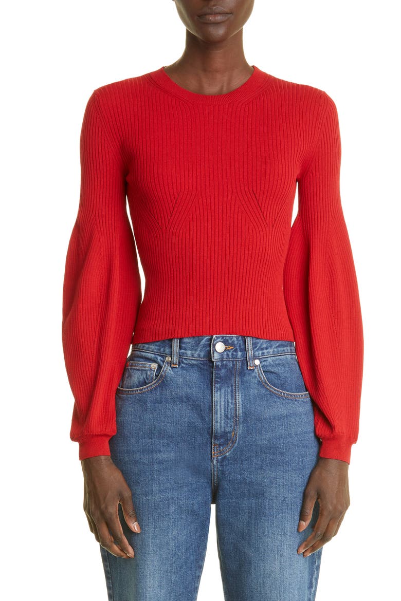 Sensual Stretch Balloon Sleeve Sweater, Main, color, RUST